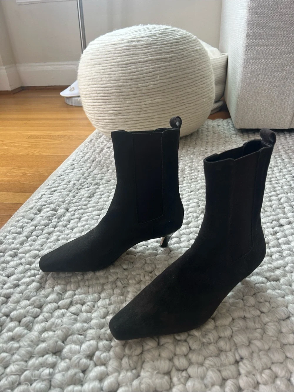 Dune London Dark Brown Suede Chelsea Kitten Heel Ankle Boots